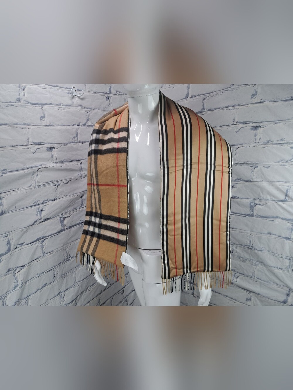 NEW Burberry Scarf Nova Check Striped Reversible Cashmere Silk Italy